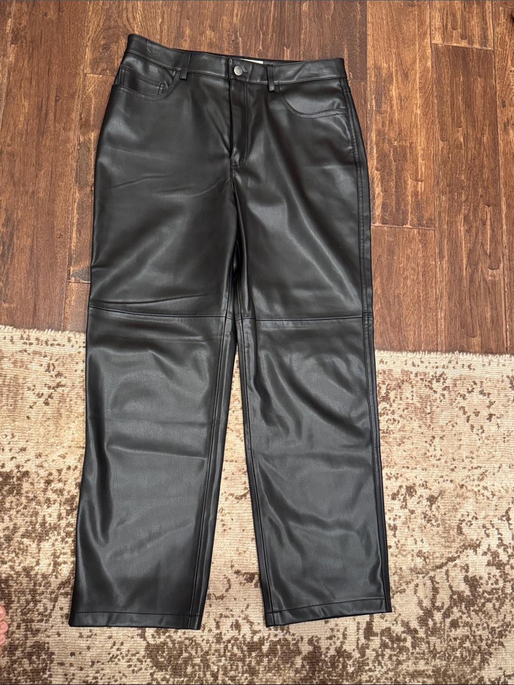 Black Faux Leather Straight Leg Pants